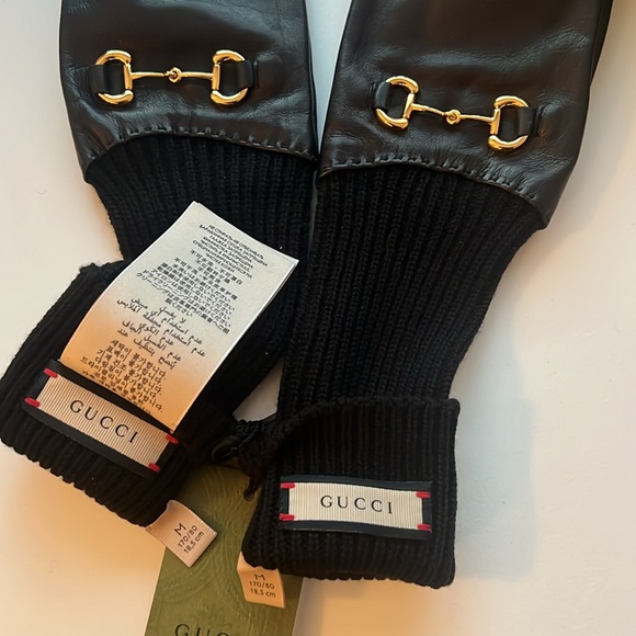 Gucci Black Leather Gloves with Gold Logo Horse-bit Accent - Picture 7 of 10